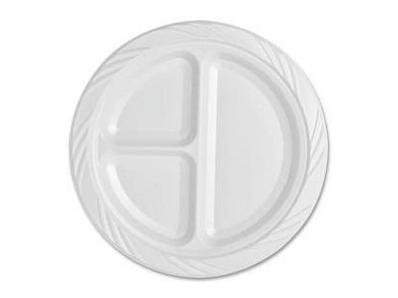 3-section Round Plastic Plates, 9", 125 Pack, GJO10425