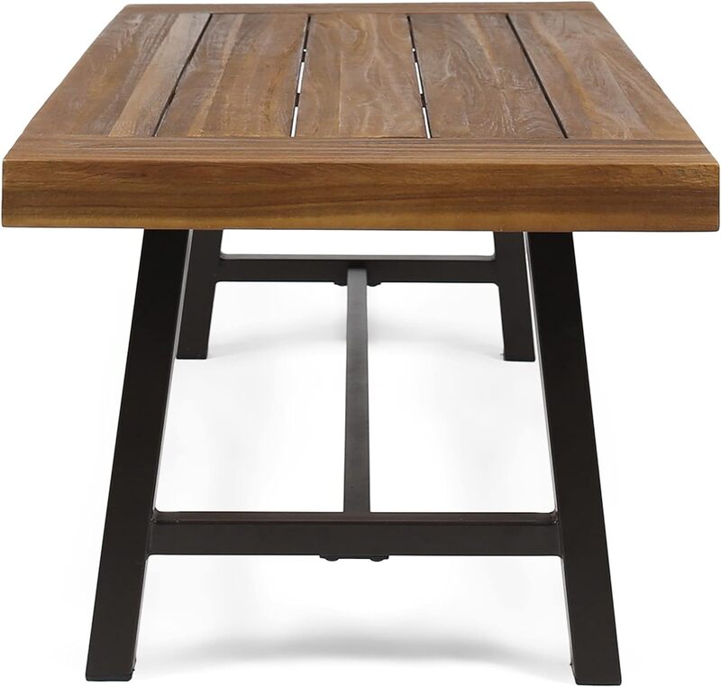 Carlisle mesa de centro de madera de Acacia para exteriores, chorro de arena/Metal rústico