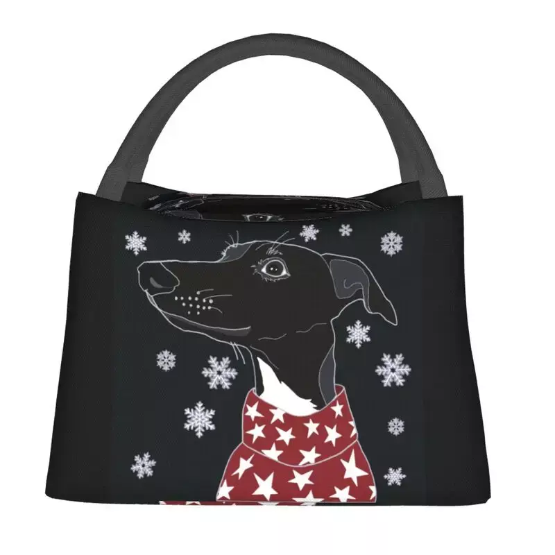 Cute Winter Whippet Resuable Lunch Box for Women Leakproof Lurcher Greyhound Dog Cooler Thermal Food Insulated Lunch Bag