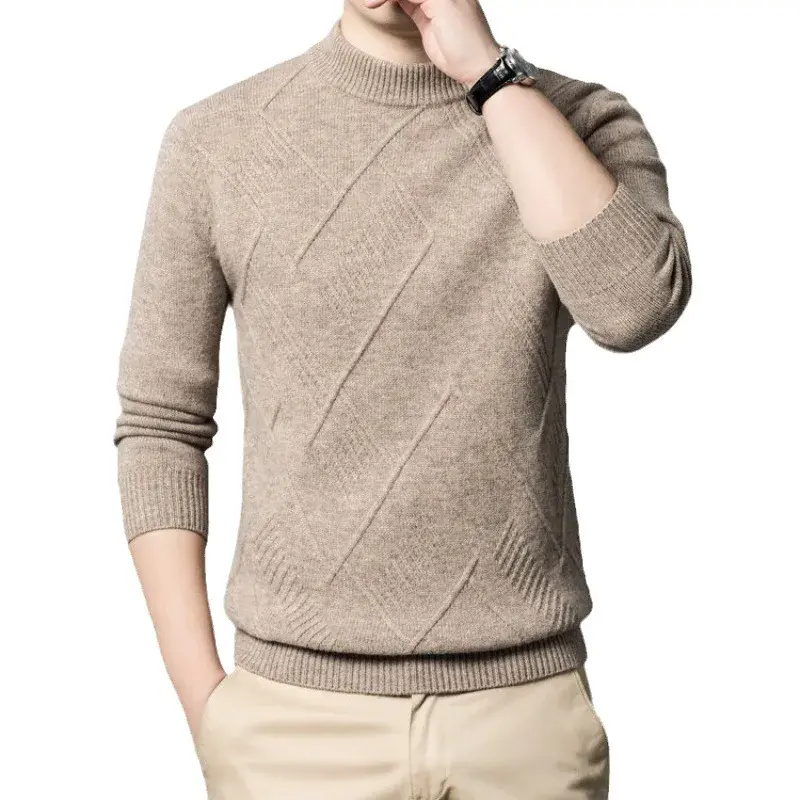 Suéter curto de lã grossa com decote em o masculino, quente, fino, pulôver inferior, casual, bonito, moda masculina, outono, inverno