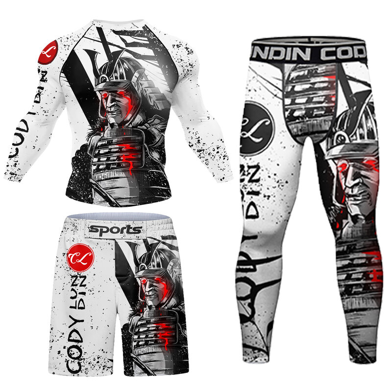 Dragon Print Rashguard Stappling Suit Men Short Set Kickboxing Clothes Cody Lundin Compression T-shirt Spats Thai Boxing MMA Kit