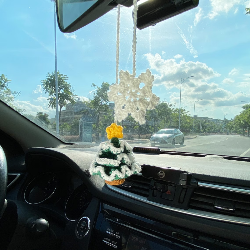 Niedliche häkeln Weihnachts baum Auto Anhänger, Weihnachts baum häkeln für Auto Dekor, Auto Ornament Rückspiegel hängen Zubehör