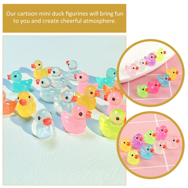 60 Pcs Luminous Duck Ornament Tiny Resin Ducks Mini Animals Garden Decor Decorate Figurines