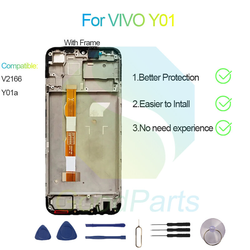 Pengganti tampilan layar VIVO Y01, Digitizer sentuh LCD 1600*720 V2166 Y01a untuk VIVO Y01