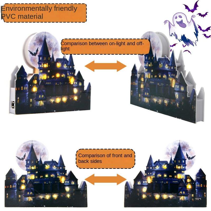 PVC podświetlane dekoracje zamkowe świecący zamek projekt Halloween dekoracje trzeci bieg światła