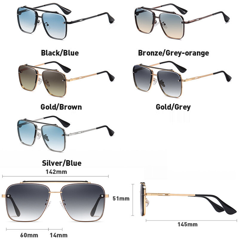 Gafas De sol con gradiente para hombre, lentes De sol con montura grande De Metal, diseño De marca De lujo, a la moda, nuevas