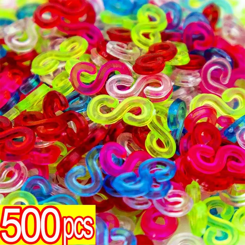 500/100 buah klip S akrilik klip karet tenun perhiasan plastik konektor untuk Kalung Gelang membuat gesper warna-warni isi ulang