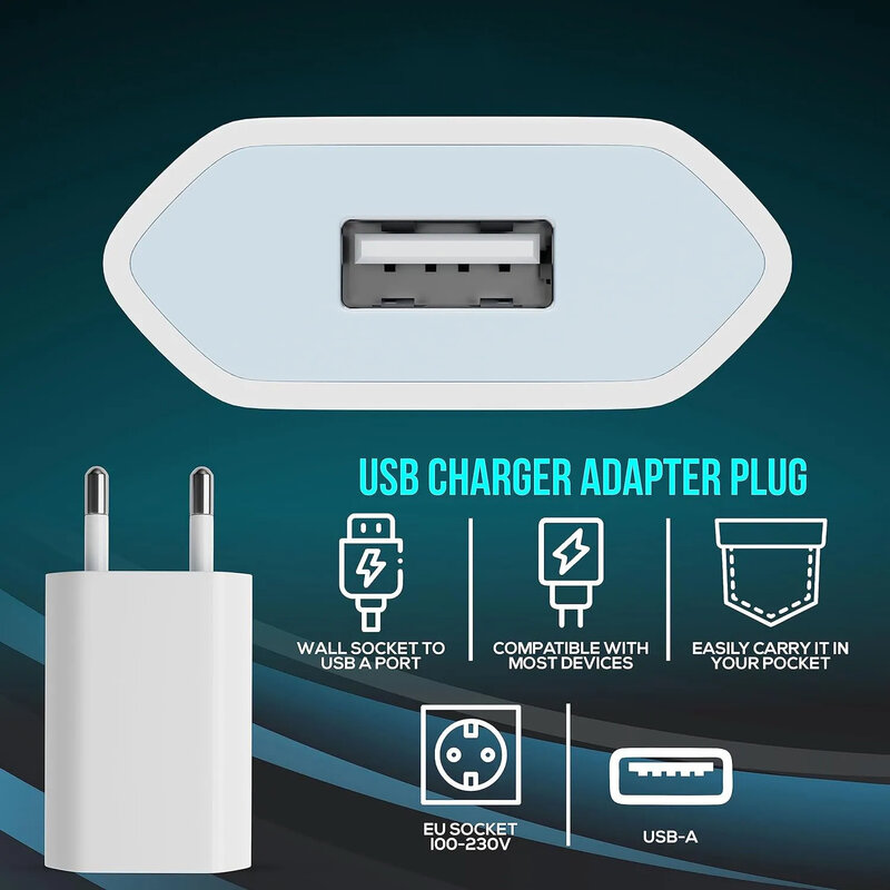 2-5PCs 5V 1A Eu AC Home Travel USB Wall Charger For IPhone 6 7 8 plus x xr 11 12 13 14