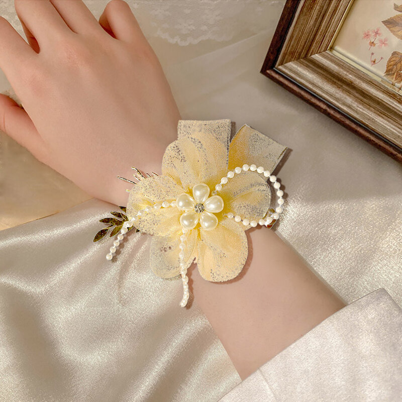 Polso fiore perla cristallo corpetto damigella d'onore mano fiore matrimonio sposa bracciali da sposa ragazze accessori per gioielli da festa