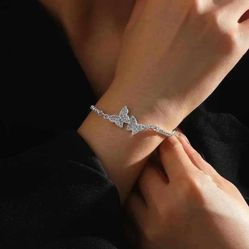 925 Sterling Silber Schmetterling Armbänder für Frauen Vintage Luxus verstellbare Kette Armbänder glänzende Party Schmuck Weihnachts geschenke
