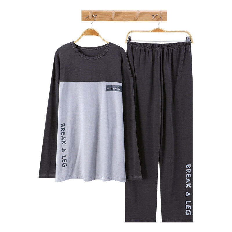 Conjunto de pijama de algodón para hombre, ropa de dormir de manga larga, jersey de talla grande, L-4XL, minimalista, para primavera y otoño