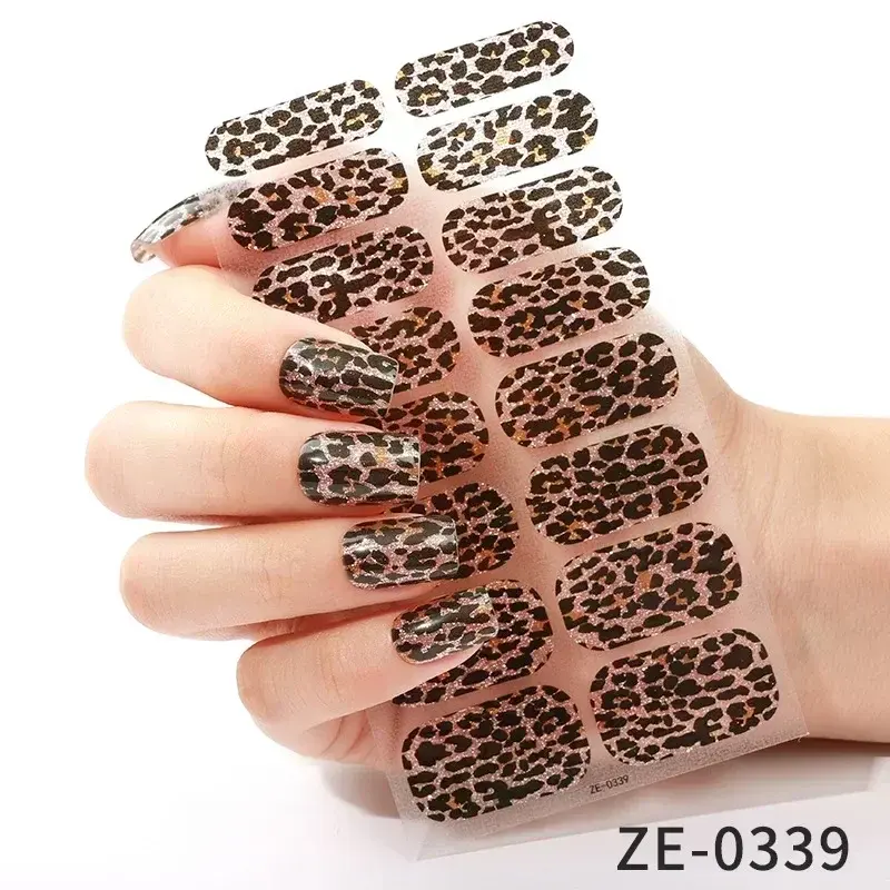16Tips Gel Nail Stickers Fashion Leopard Solid color Self Adhesive Manicure Decoracion DIY Women Fashion Gel Nail Patch