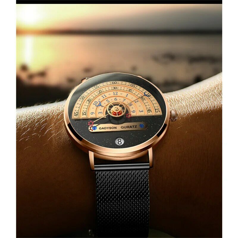 2023 Fashion Creative Rotary Turntable Watches Men Casual Sports Watches Mesh Band Analog Quartz WristWatches Men Reloj Hombre