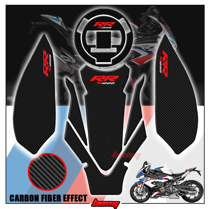 S1000rr decalques da motocicleta 3d fibra de carbono óleo combustível gás tampa do tanque almofada/joelho seção gel pintura protetor para bmw s1000rr 2019-2023