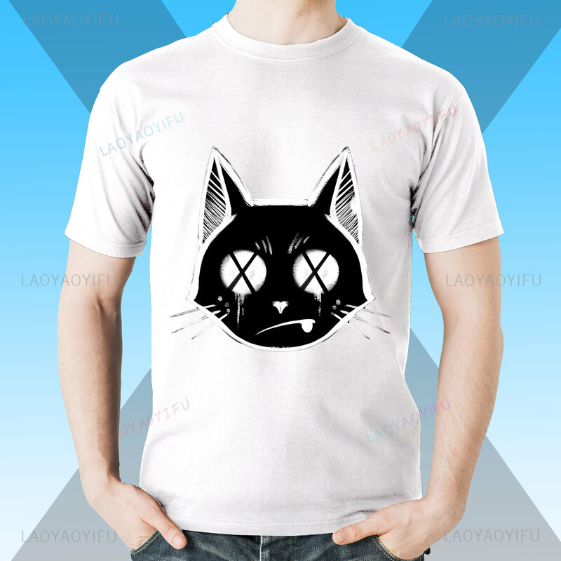T-shirt graphique imprimé chat amusant pour hommes et femmes, haut à manches courtes, vêtements décontractés et confortables, mode amusante