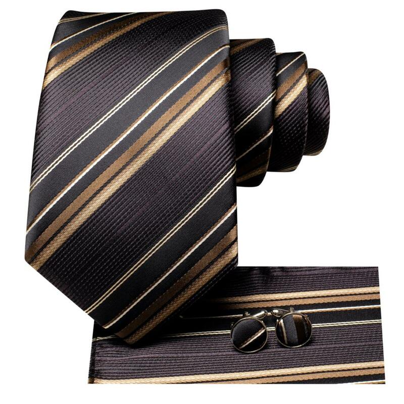 Klasik bergaris coklat 2023 mewah baru sutra pria dasi mode dasi rantai Hanky manset Set hadiah untuk pria pernikahan Hi-Tie Designer