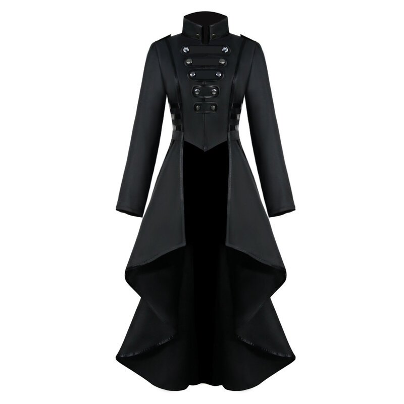 Abrigo Vintage Steampunk para mujer, chaqueta Punk, vestido gótico de manga larga con cola de golondrina