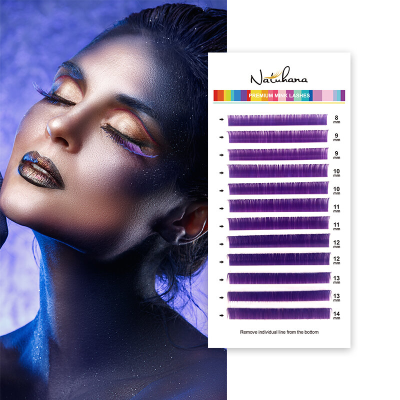 NATUHANA Lashes Wholesale Colored Eyelash Extension Individual Mink Colorful False Eyelashes Rainbow Silk Fake for Makeup tools