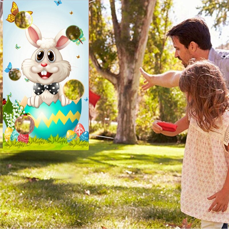 1 Pcs Easter Toss Game Flag Easter Day Rabbit Toss Flag Bunny Themed Banner Bean Bag Toss Banner Kid Toy