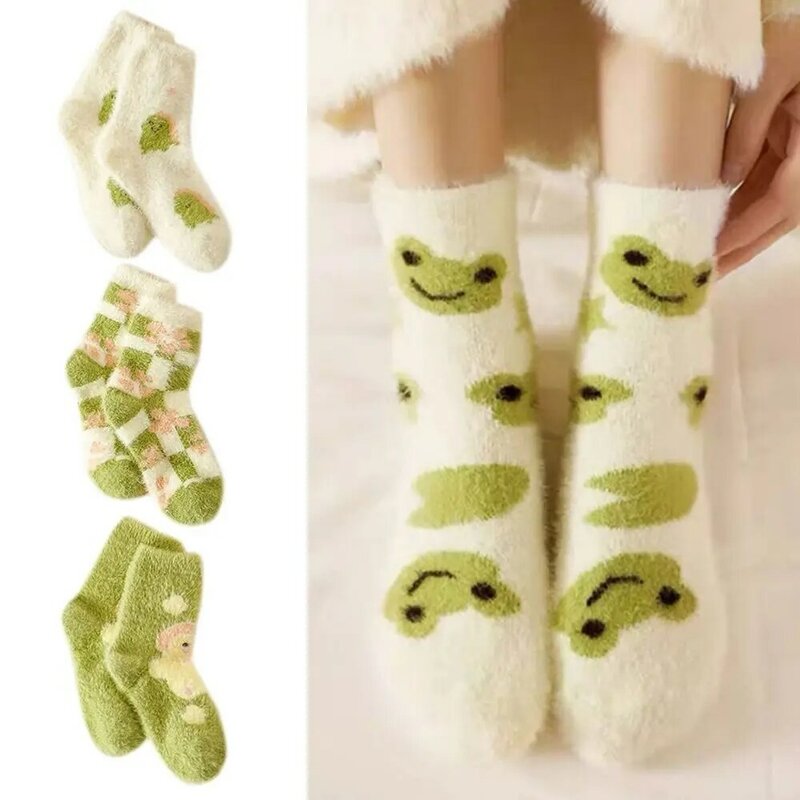 Толстые зимние носки, повседневные коралловые плюшевые Дышащие носки средней длины, теплые носки для сна на пол, Осень-зима
