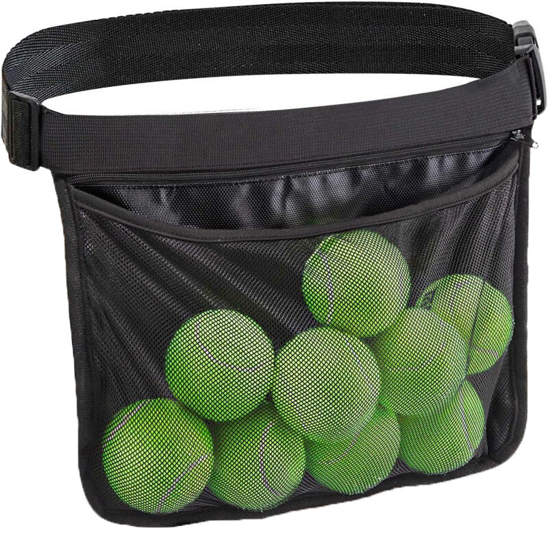 Tas jinjing bola tenis kapasitas besar tas pinggang penyimpanan bola tenis ritsleting untuk olahraga luar ruangan tempat ponsel kantong jala
