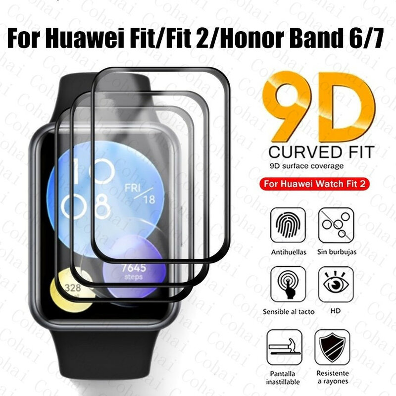 ขอบโค้งป้องกันฟิล์มสำหรับ Huawei นาฬิกา Fit 2หน้าจอป้องกันฟิล์มสำหรับ Huawei Honor Band 7 6 Pro ป้องกันฟิล์มป้องกันฟิล์มแก้ว
