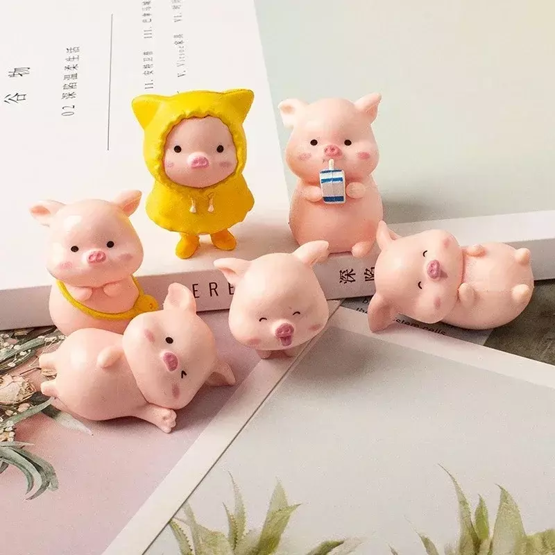 Estatueta do porco rosa dos desenhos animados, ornamento miniatura, estátua do porco da resina, coleção do jardim das fadas, mini miniaturas