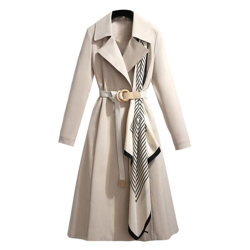 트렌디한 오픈 스티치 따뜻한 우아한 라펠 중간 길이 사무실 바람막이 코트, 두꺼운 여성 겉옷, 여성 의류