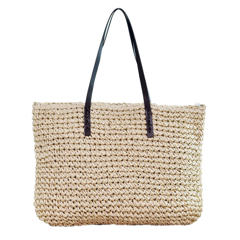 Women'S Classic Straw Summer Beach Sea Shoulder Bag Handbag Tote（Creamy