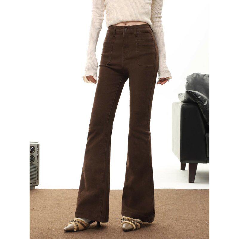 Women Flared Jeans Elastic Skinny Straight 2023 Autumn Winter New Denim Pants Female Y2k Casual Streetwear Vintage Trousers