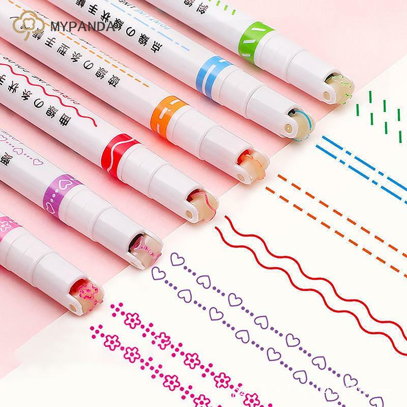 Double Line Pattern Esboço Caneta Marcador, Multi-coloridas Curva Pen, Quick Dry Mark, Notas Pintura Marcador, Mão Copiar Conta, engraçado