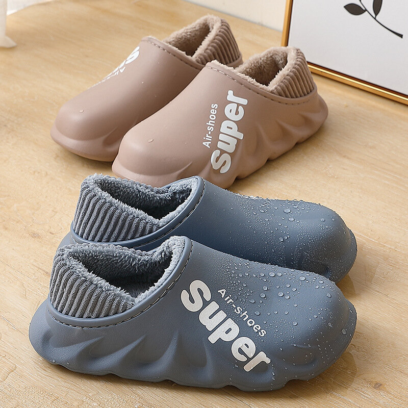 ฤดูหนาวรองเท้าแตะอบอุ่นกันน้ำรองเท้าผู้ชายผู้หญิงคู่ลื่น Plush ในร่มกลางแจ้ง Flip Flops แพลตฟอร์ม EVA Soft Sole สไลด์
