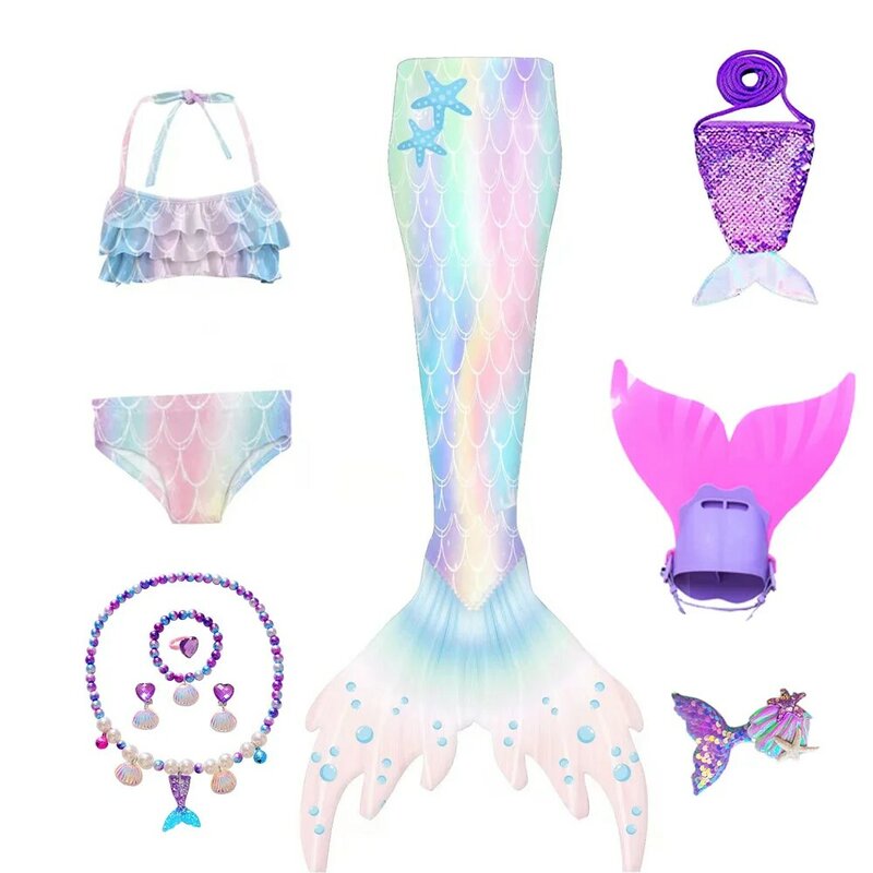 2023 Kids Swimming Mermaid Tails Girls Mermaid Costumes can add Monofin Children Beach Bikini Swimsuit Mermaid Cosplay Costume