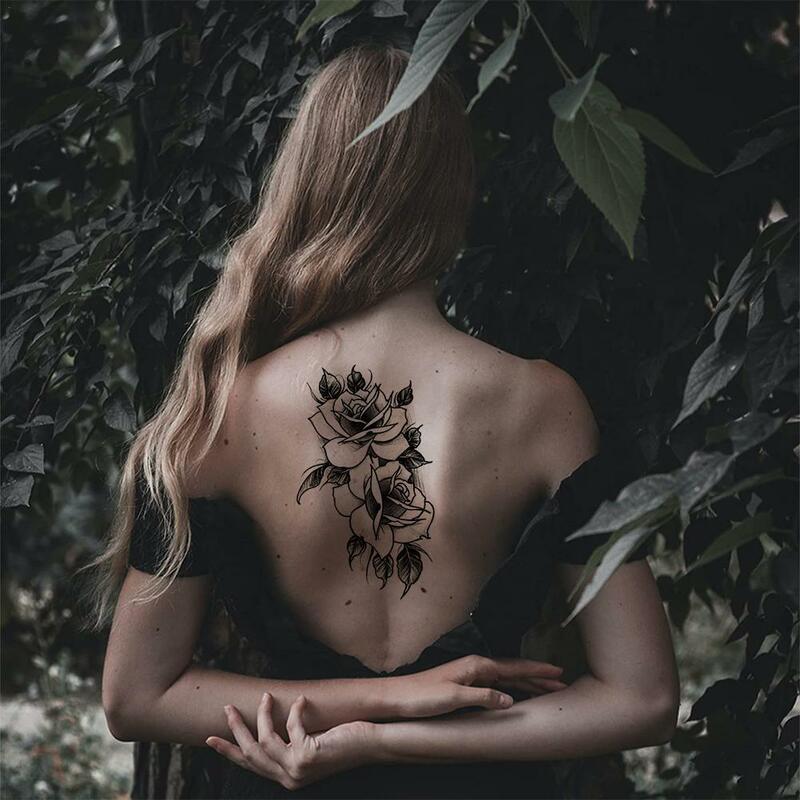 1 шт. 3D наклейка с цветком розы, временная татуировка, женский боди-арт, наклейка, Реалистичная поддельная Черная роза, водостойкая татуировка