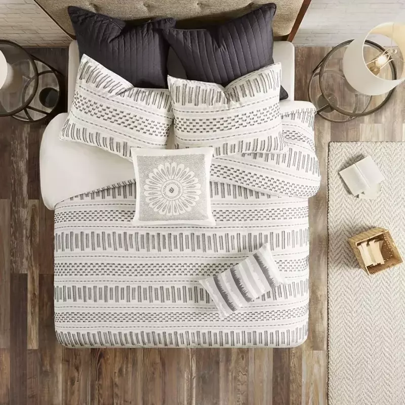 Set biancheria da letto in cotone di lusso-Design geometrico elegante medievale, cappuccio Comfort quattro stagioni con illusione, letto King/Queen Size