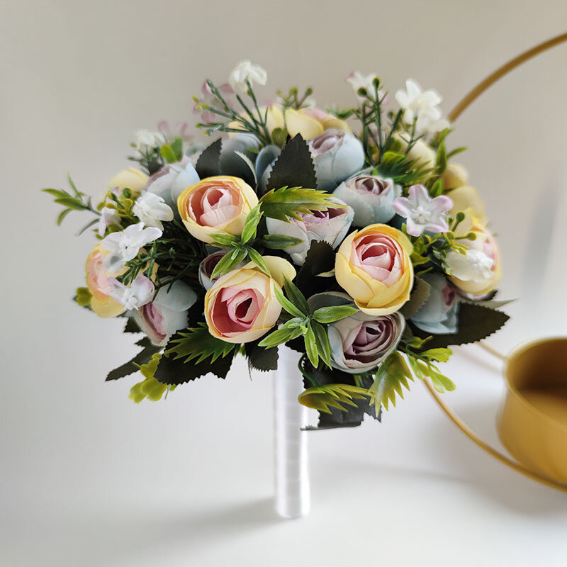 Buket Pernikahan untuk Karangan Bunga Pengiring Pengantin Wanita Gading Sutra Bunga Mawar Gelang Korsase Boutonflety Aksesori Pernikahan Mariage