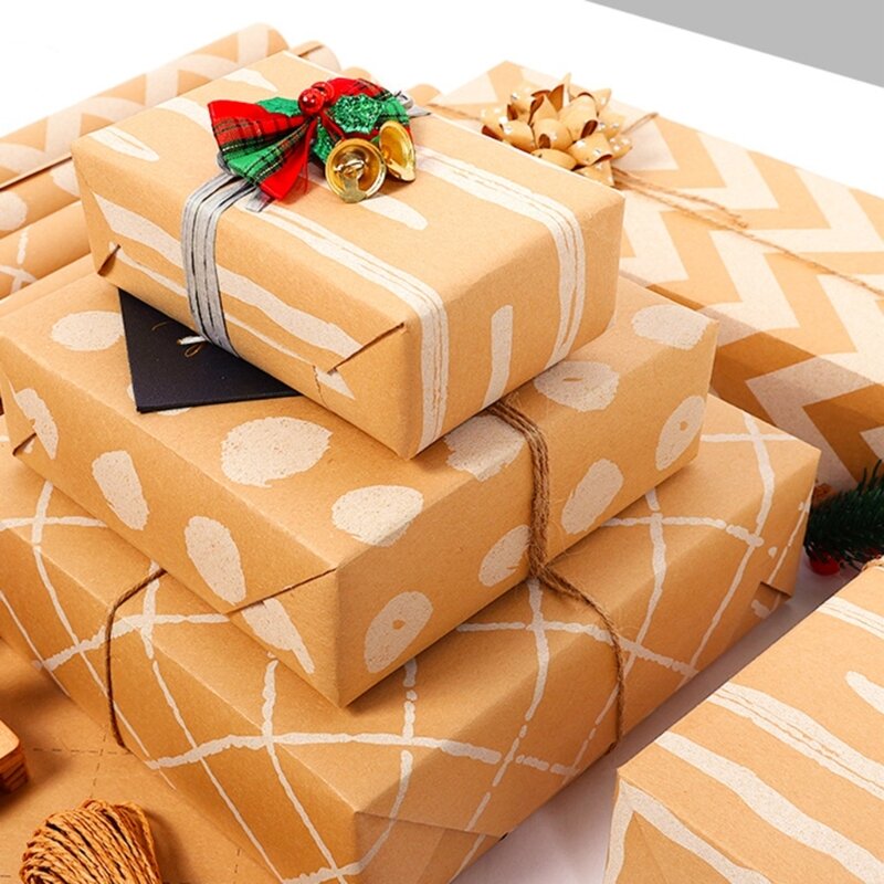 4 rollos papel regalo navideño, papel regalo vintage para Navidad, cumpleaños, boda, con etiqueta regalo y cuerda