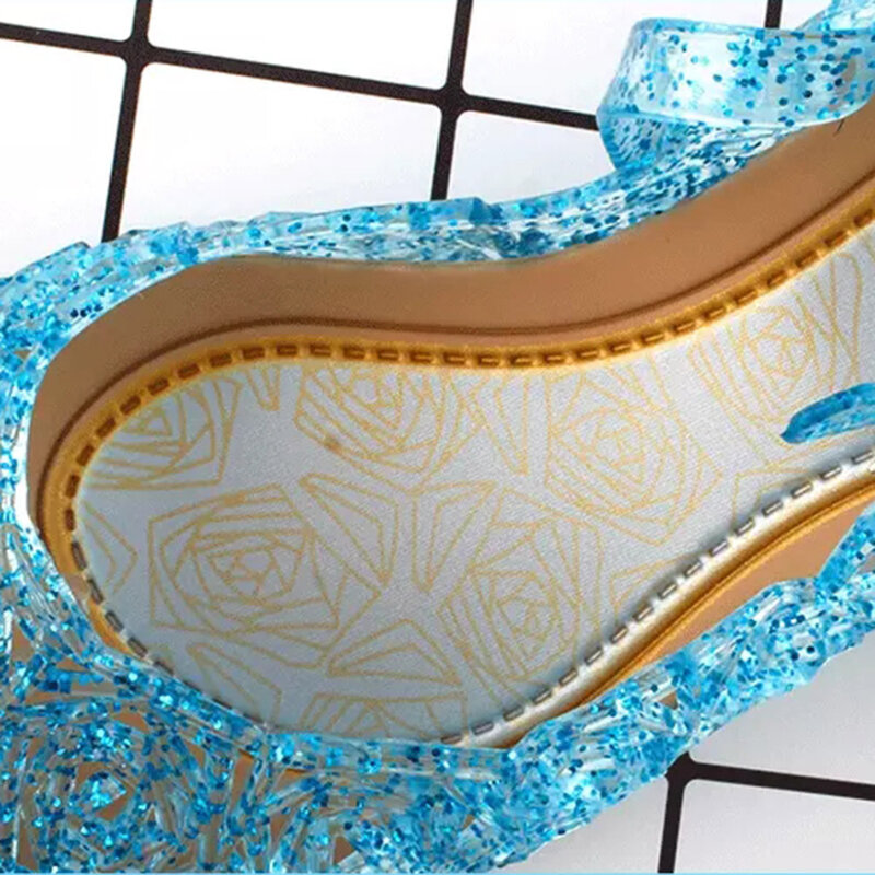 Sandalias de cristal para niños pequeños, zapatos de tacón alto de gelatina de princesa congelada, zapatos de baile de fiesta, Verano