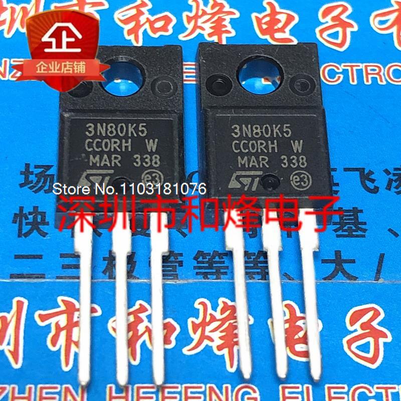 Chip de poder do estoque original, 3N80K5, STF3N80K5, TO-220F, 800V, 3A, novo, 5pcs por lote