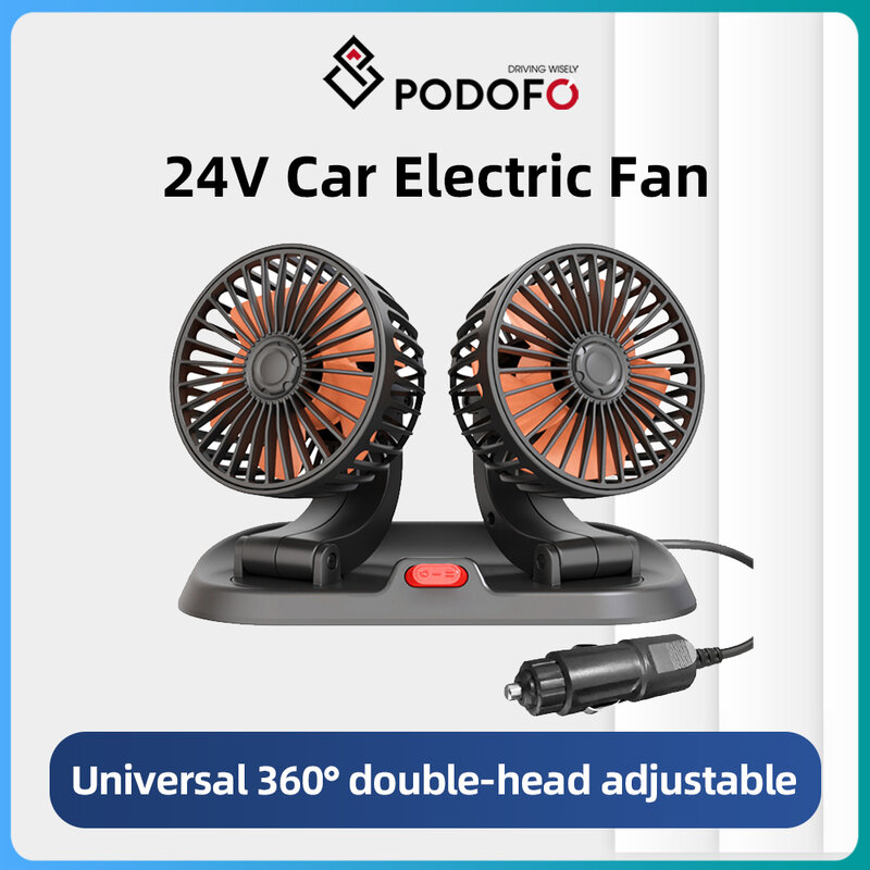 Podofo kipas mobil 360 °, kipas listrik kepala ganda dapat disesuaikan, kipas USB/24V, kipas senyap 2 tahap untuk meja rumah dan kipas pendingin mobil