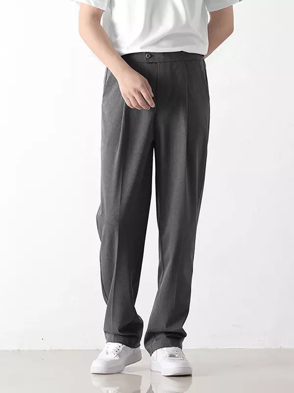 2024 nowe letnie spodnie na co dzień męskie koreańskie modne pasy w talii proste długie spodnie luźne drapowane spodnie garniturowe męskie spodnie Grey