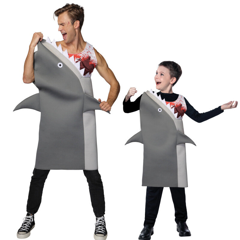 Funny Cosplay Shark  Costume For Adult And Children Animal Party Stage Knitted Cotton Sandwich Fabrics  Halloween Props