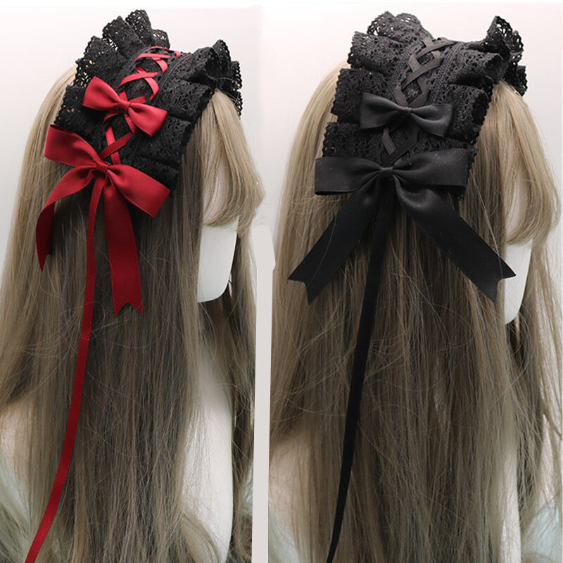 Gothic Bowknot Cabelo Doce Hoop, Anime Empregada Cosplay Headband, Lolita Lace Flower, Acessório Headwear, Drop Shipping, 2022