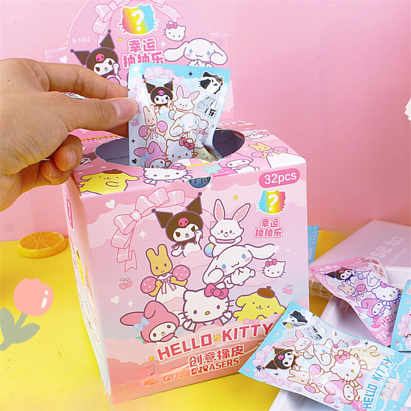 Sanrio penghapus kartun karet 16/32pcs Kawaii siswa alat tulis Kuromi Hello Kitty 3d penghapus alat bersih sekolah hadiah anak-anak