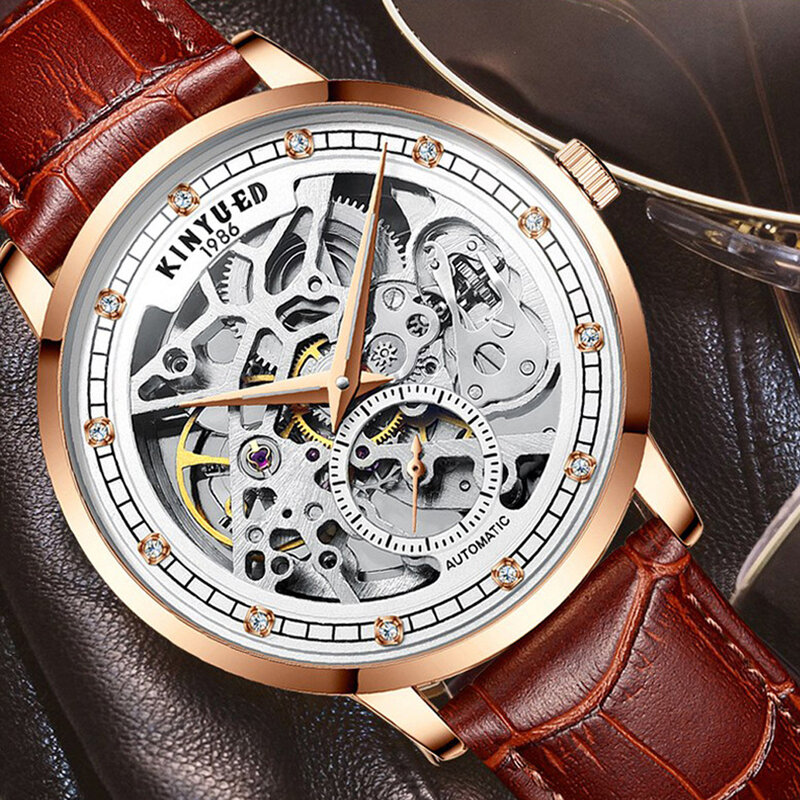 Reloj con esqueleto de Tourbillon para hombres y mujeres, reloj de pulsera mecánico automático con diamantes, moda femenina, nuevo