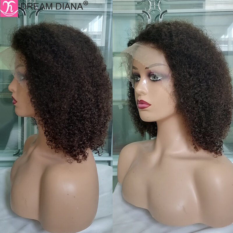 DreamDiana Malaysian Afro kręcone koronkowa peruka na przód z 200 gęstością 13x4 koronkowe frontalne perwersyjne kręcone ludzkie włosy podwójnie rysowane bezklejowe peruki