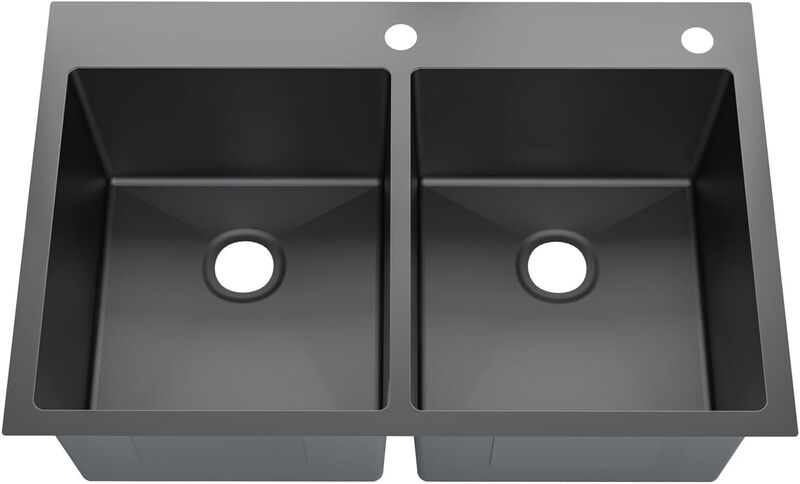 304 aço inoxidável drop-in dupla tigela pia da cozinha, pia preta apenas, 33 "x 22" x 9"