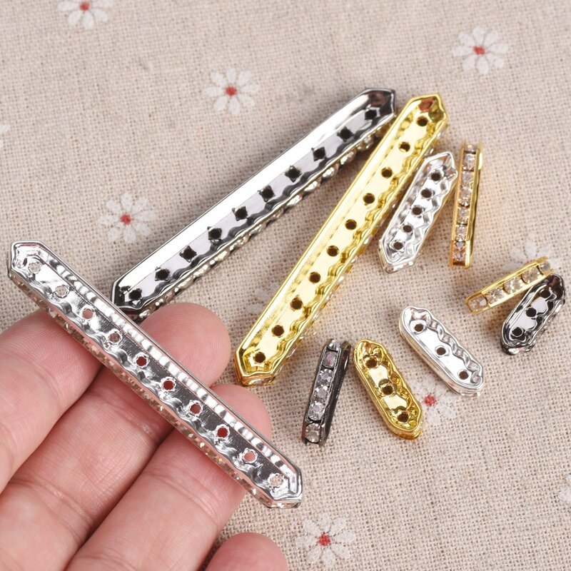 10pcs 3/5/10 Holes 18x7mm 27x8mm 70x9mm Copper Alloy Metal Crystal Glass Rhinestones Loose Spacer Beads for Jewelry Making DIY