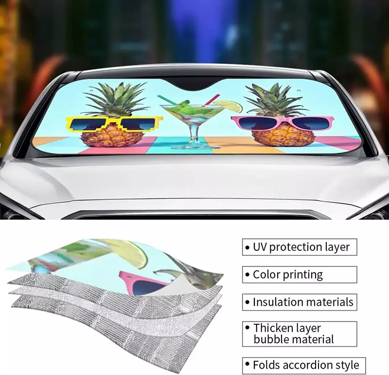 Pare-soleil de pare-brise de voiture Cool Pineapple, réflecteur de rayons UV pliable, pare-soleil de fenêtre avant, SUV automatique, camion (laqué X 27.5)