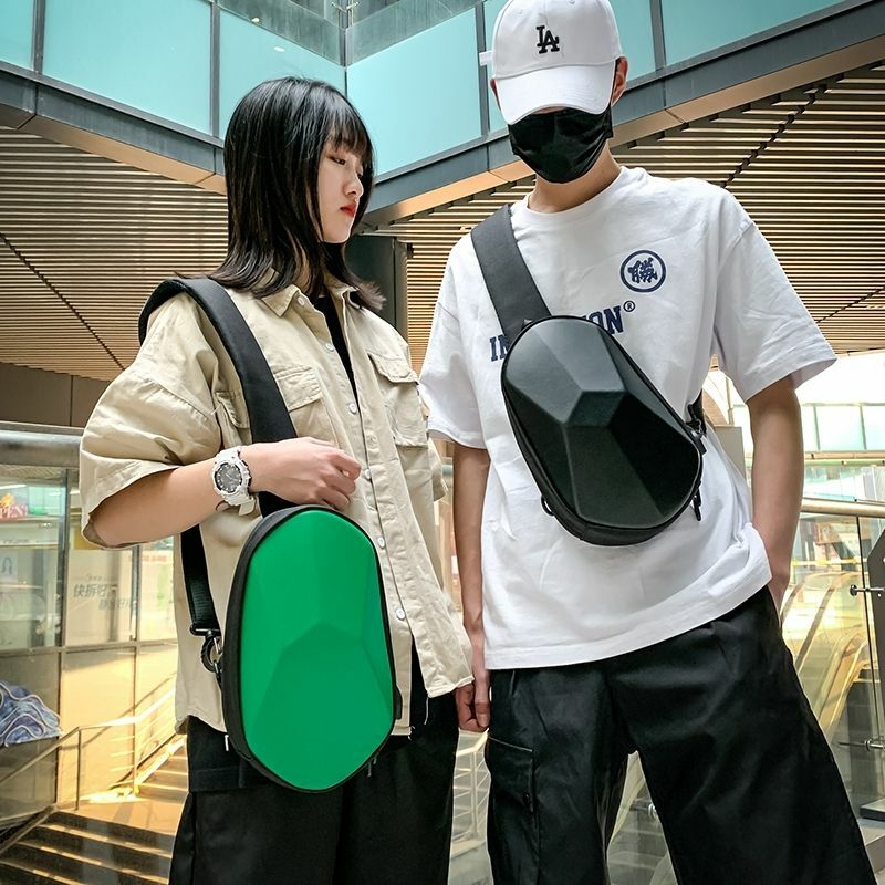Unisex Polyhedron Crossbody Hard Shell Waterproof Function Backpack Riding Couple Shoulder Bag Men's Chest Bag Messenger Bag